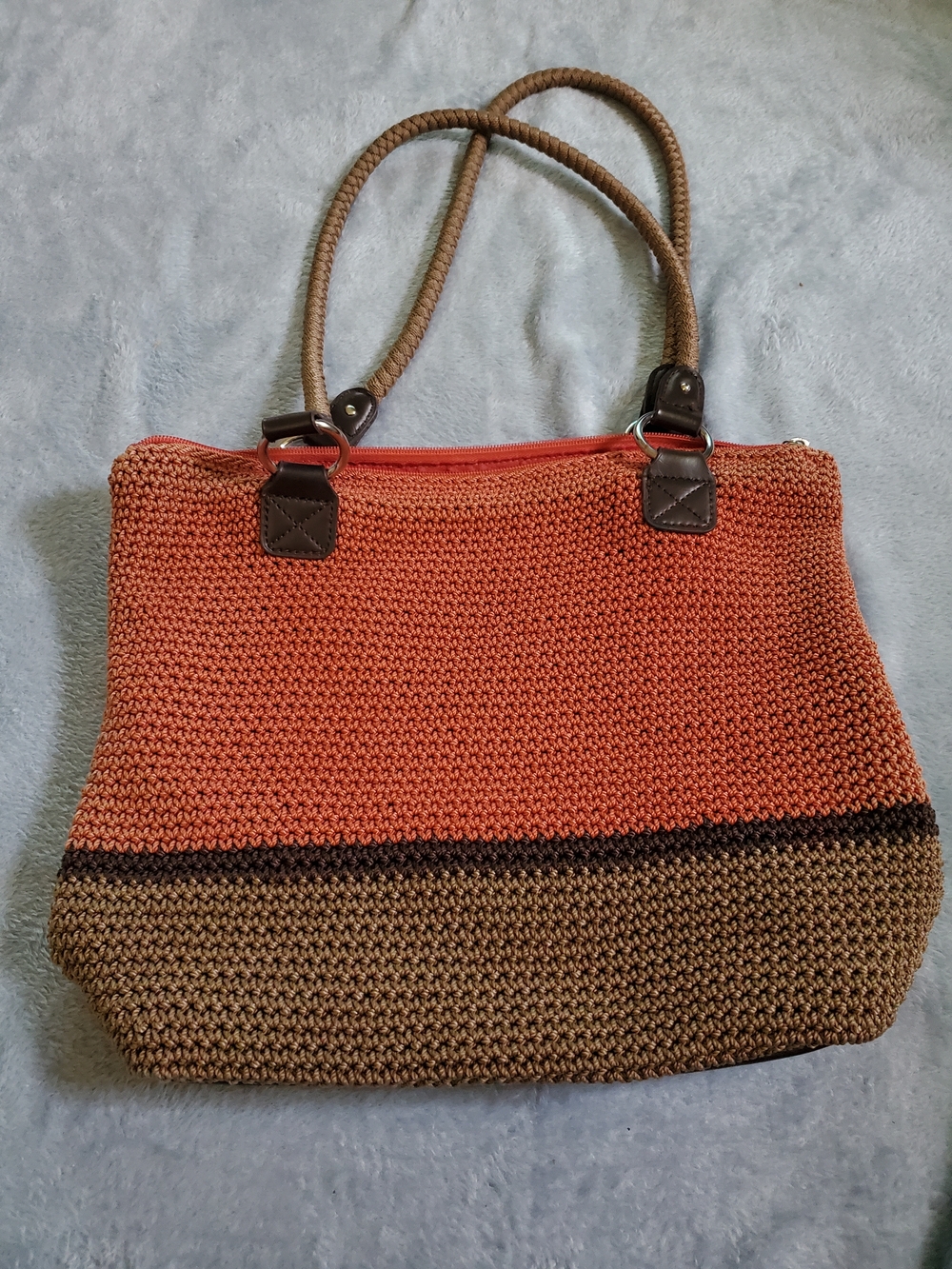 Croft & Barrow Two-Tone Woven Satchel in Rust and Brown